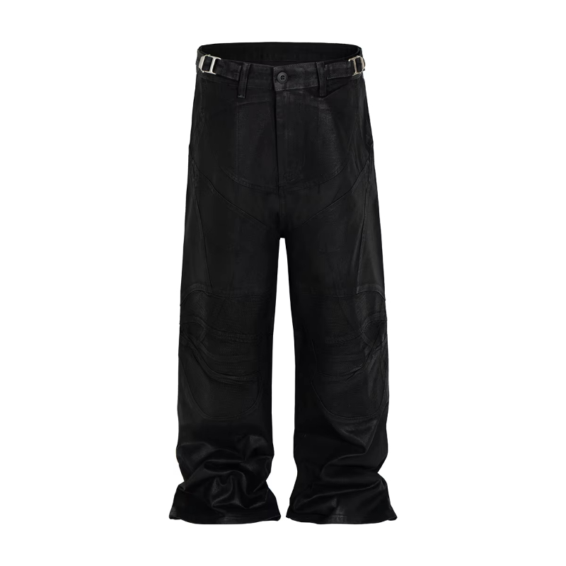 MIJKO Vintage Coated Wax Black Wide Leg Baggy Cargo Pants Men's Streetwear Cleanfit Pleated Casual Overalls Oversized Loose Trousers