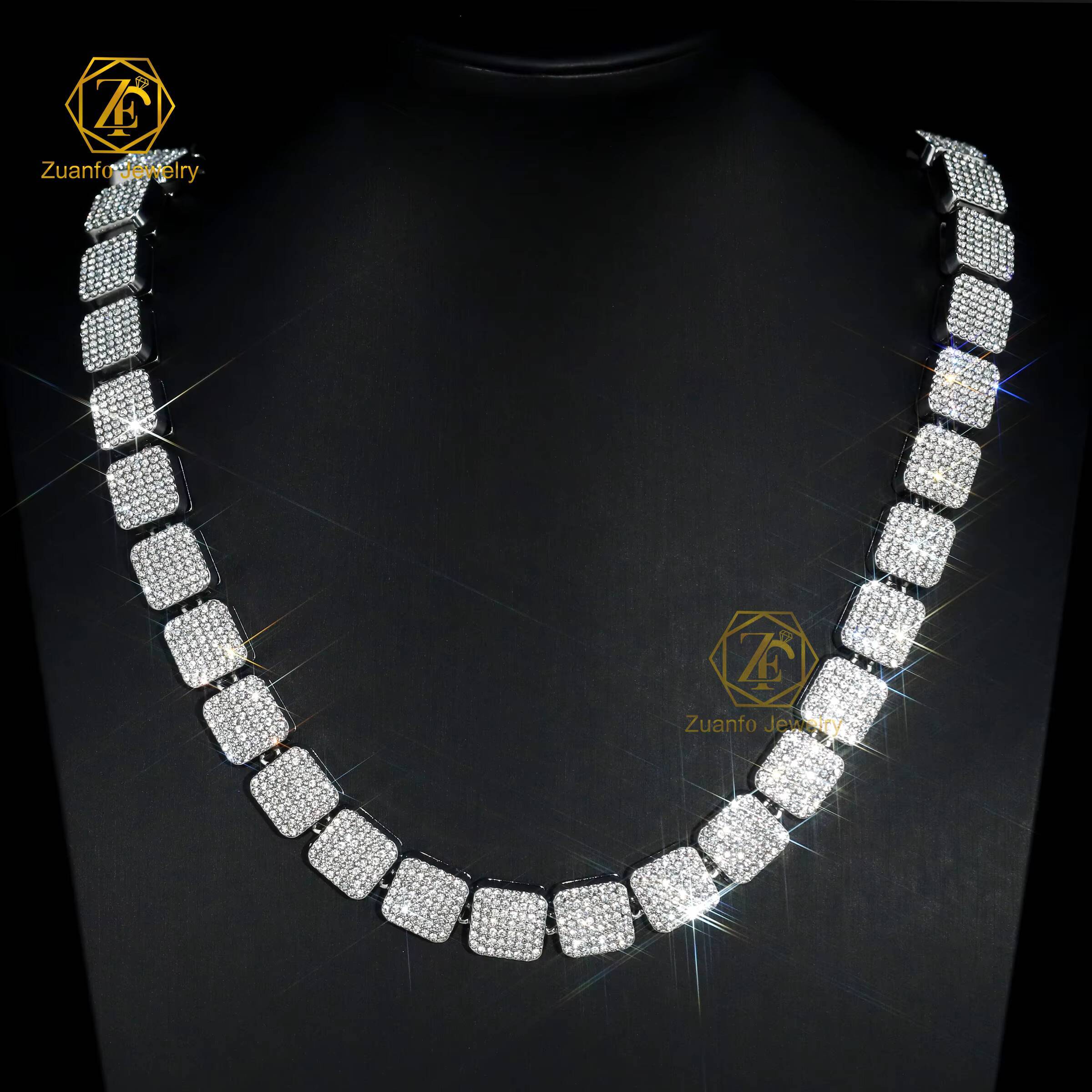 Latest Design Gra Certified Square Moissanite Necklace Ice Out Hiphop Jewelry 925 Solid Silver Moissanite Tennis Link Chain