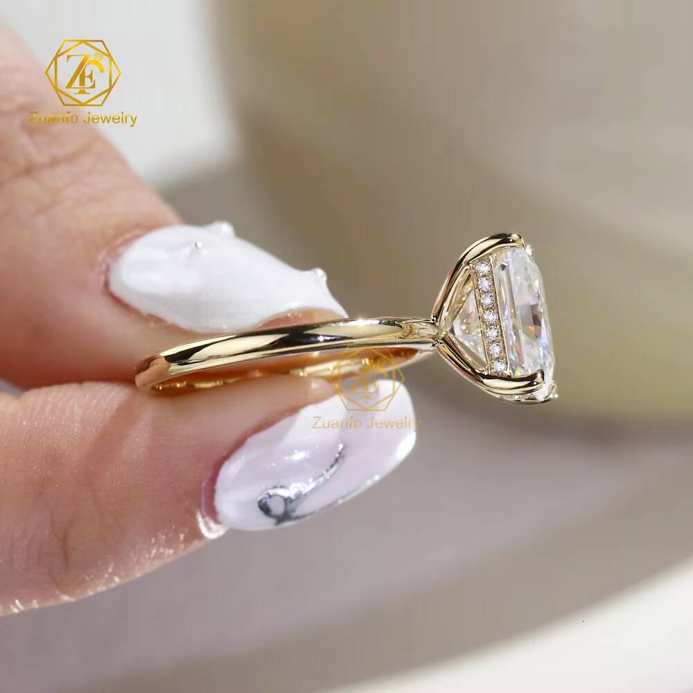 Luxury 18K Solid Gold Radiant Cut D VVS1 Moissanite Engagement Wedding Ring with Hidden Halo Exclusive for Women