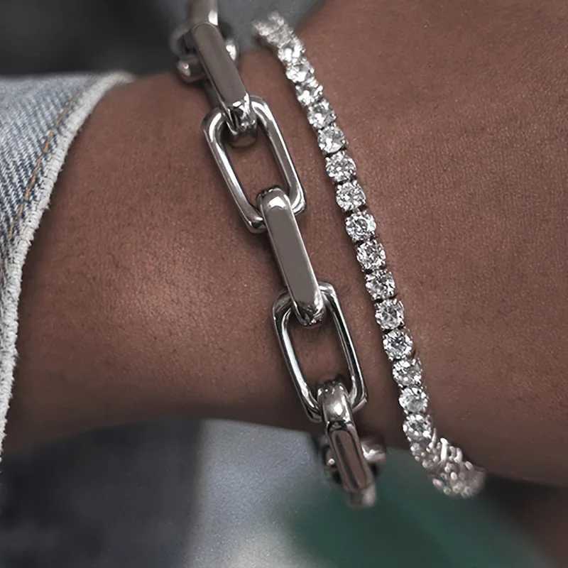 Titanium Steel Hip-hop Bracelet OT Buckle Punk Cuban Chain Bangle for Mens Womens Couple Anniversary Holiday Gift Y250620
