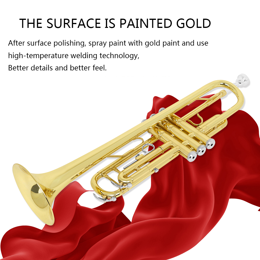 MBAT Factory Multiple Color Standards Beginner Double Pole Support Bb Brass Student Trumpet Set With Case Stand
