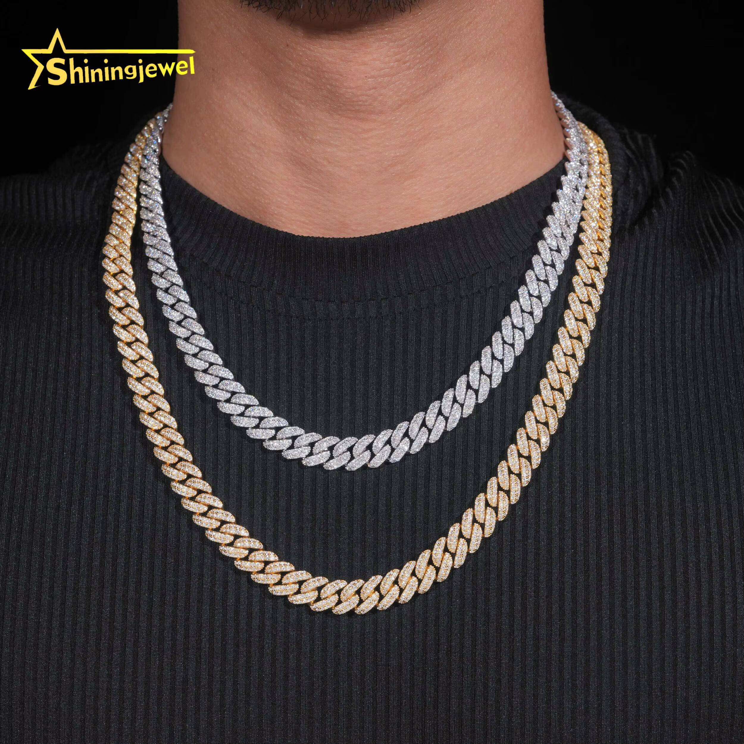 925 Silver Gold Plated 8MM 10MM Moissanite Cuban Link Chain Hip Hop Jewelry Iced Out Men Fashion Moon Shape Cuban Necklace