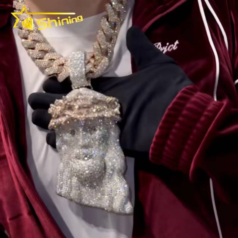 Hip Hop Jewelry 925 Silver Fully Moissanite Jesus Pendant High Quality Custom Moissanite Pendant Men Iced Out Charms Pendant