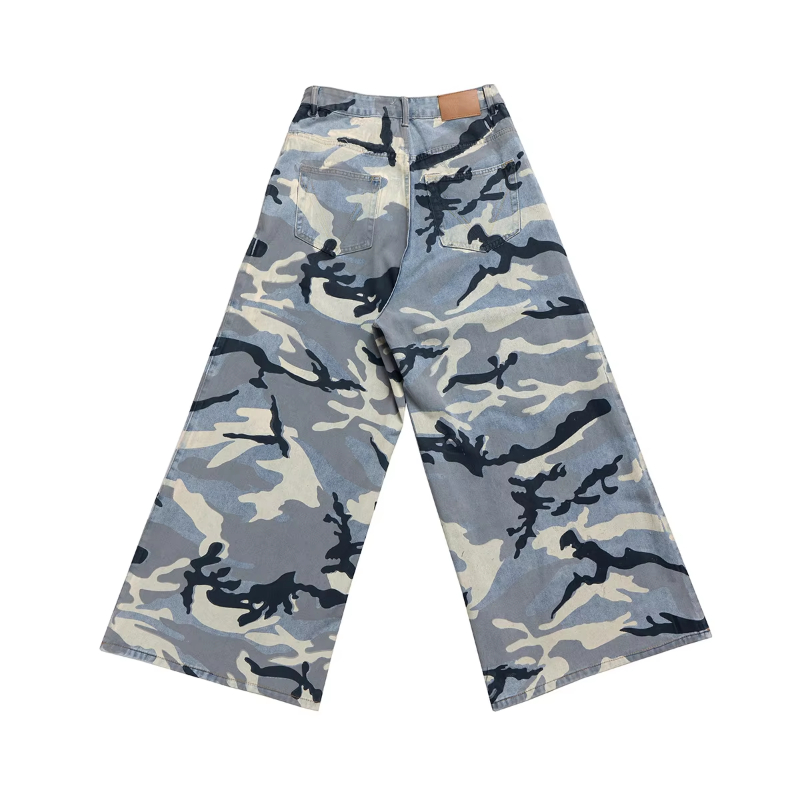 MIJKO New Fashion Bigshape Snow Camouflage Jeans for Men and Women Wide Leg Casual Baggy Denim Trousers Patchwork Cargo Pants Oversize