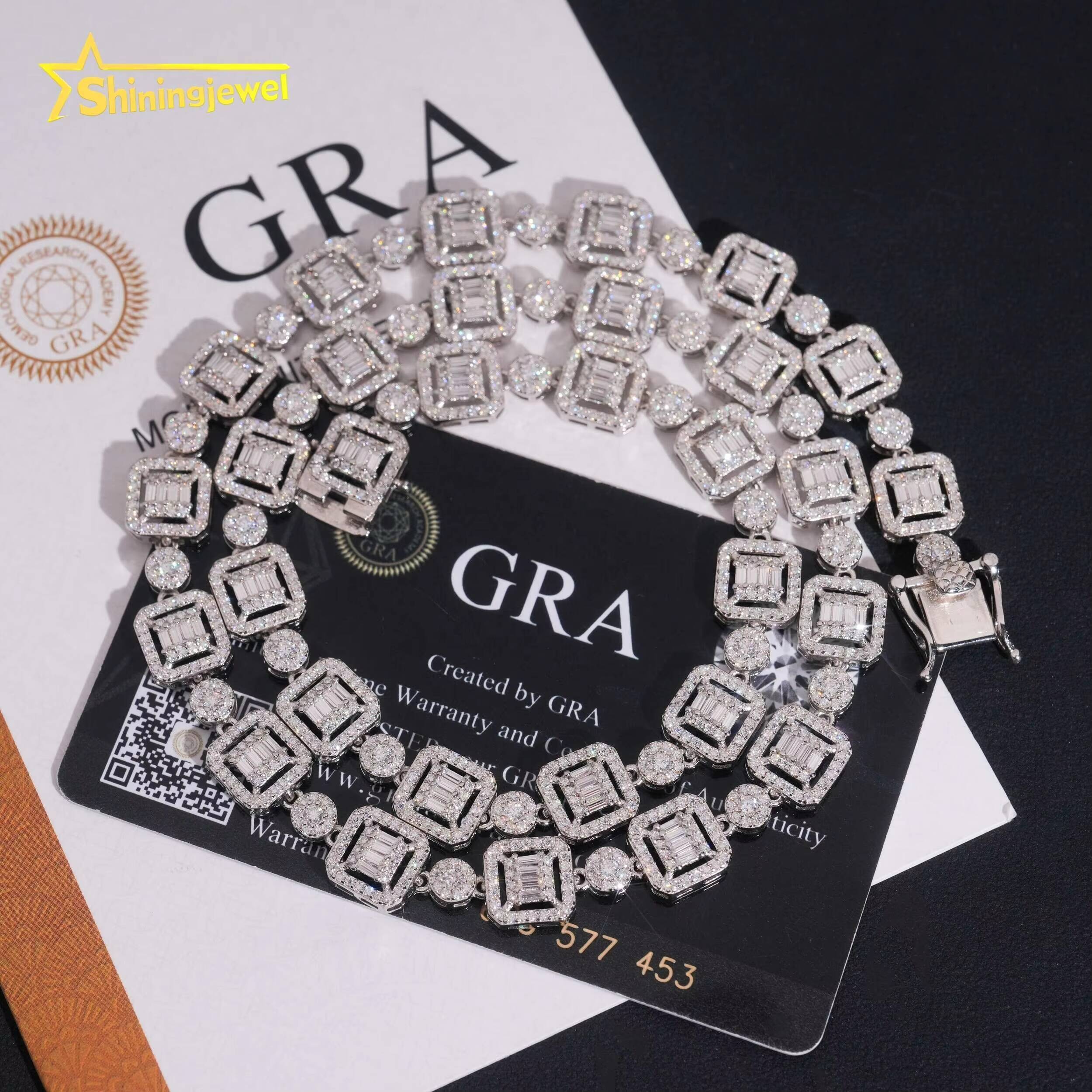 GRA Certificate High Quality 9.5mm VVS Moissanite Silver 925 Iced Out Chain Diamond Necklace
