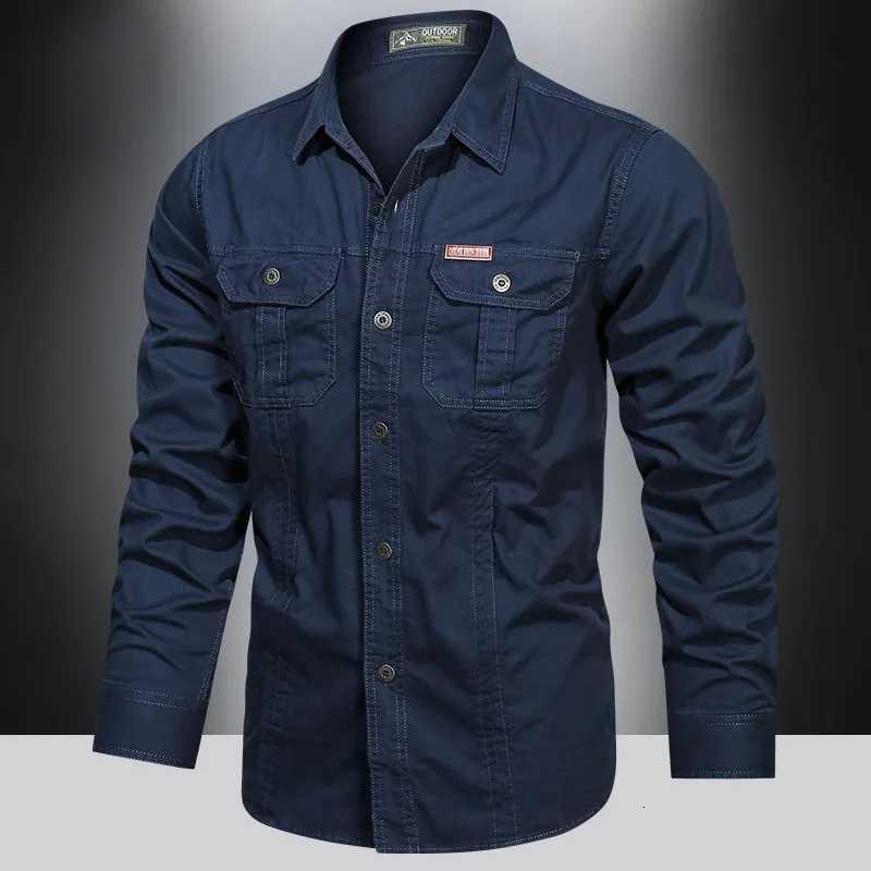 2024 Spring Cotton Cargo Shirt for Men Long Sleeve Multi-Pocket Shirts Outdoor Casual Clothing Military Overshirt Z250802