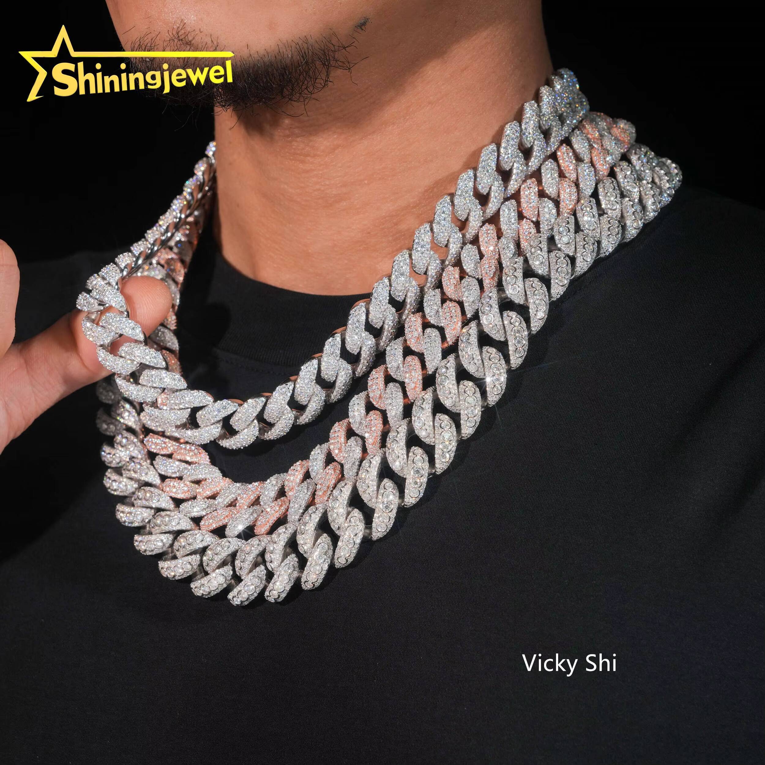 Iced Out 925 Silver 16mm 18mm 20mm Width Moon Shape VVS Moissanite Cuban Link Chain Men Hip Hop Jewelry Fashion Chains Necklaces