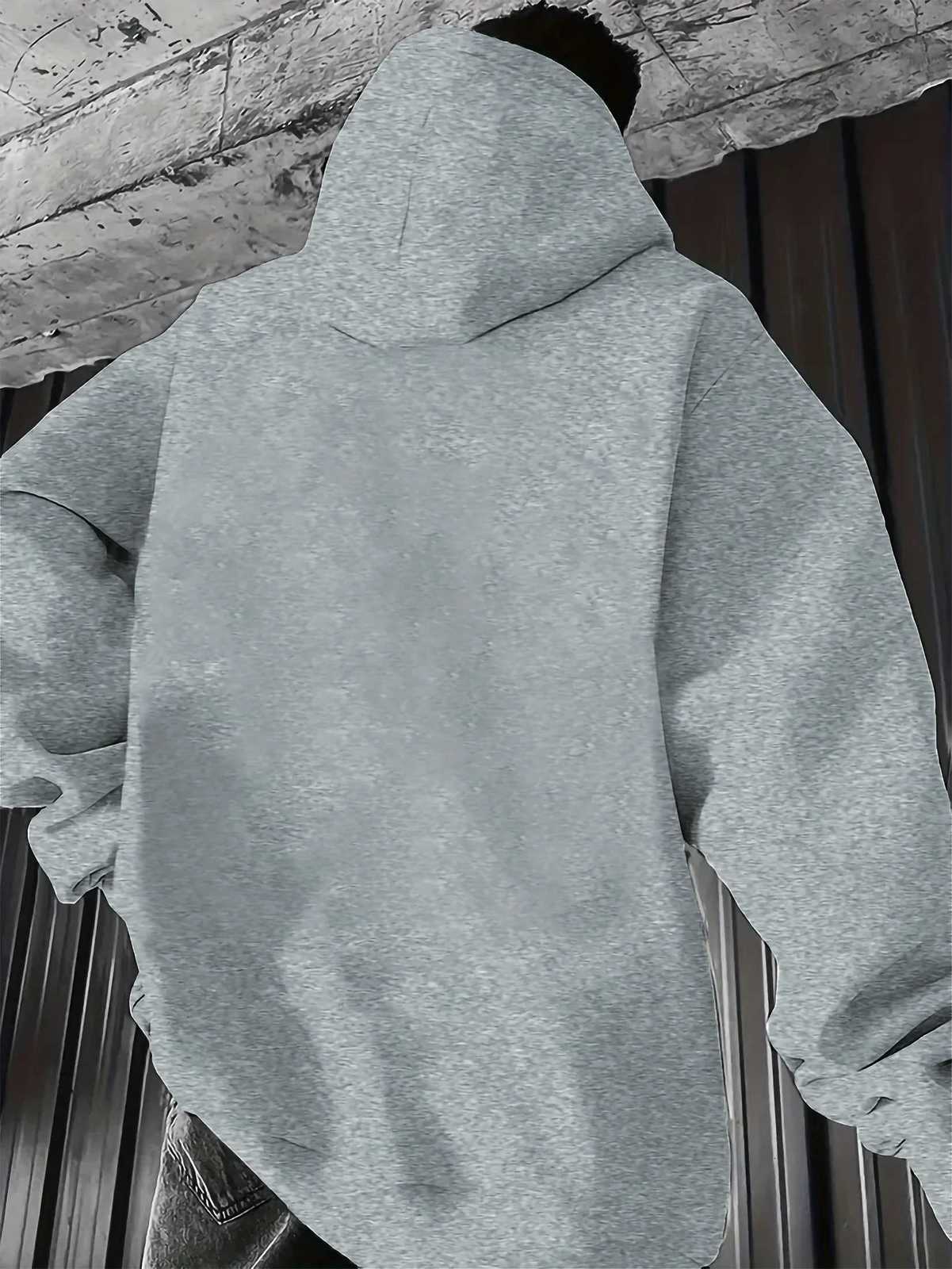 Mens Casual Hooded Sweatshirt with Front Patta Print - Regular Fit All-Season Comfort for Men 18-40 Years Sweatshirt X250802