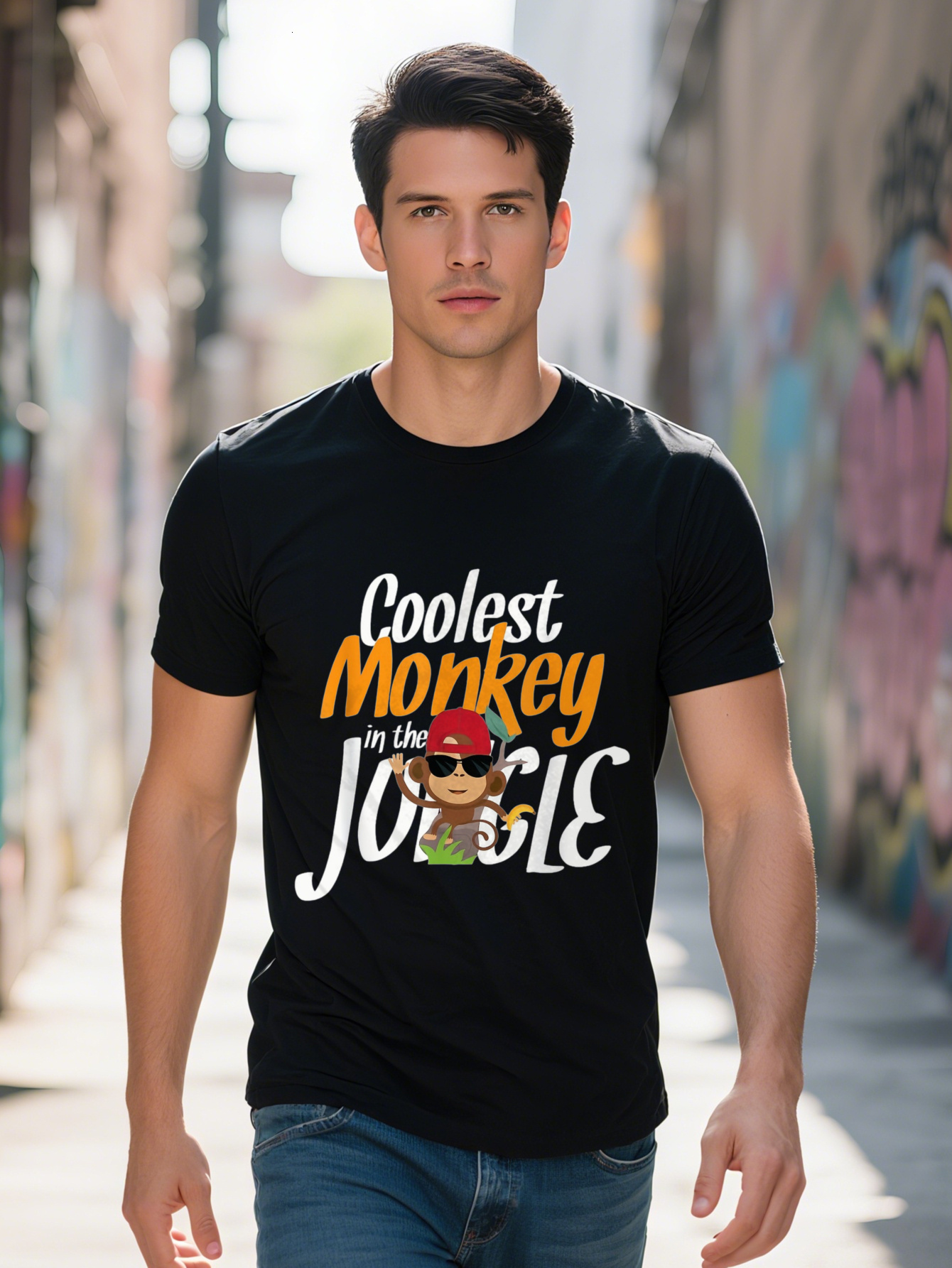 Men's 220g 100% Cotton - Coolest Monkey in the Jungle Fun Novelty Gift T-shirt