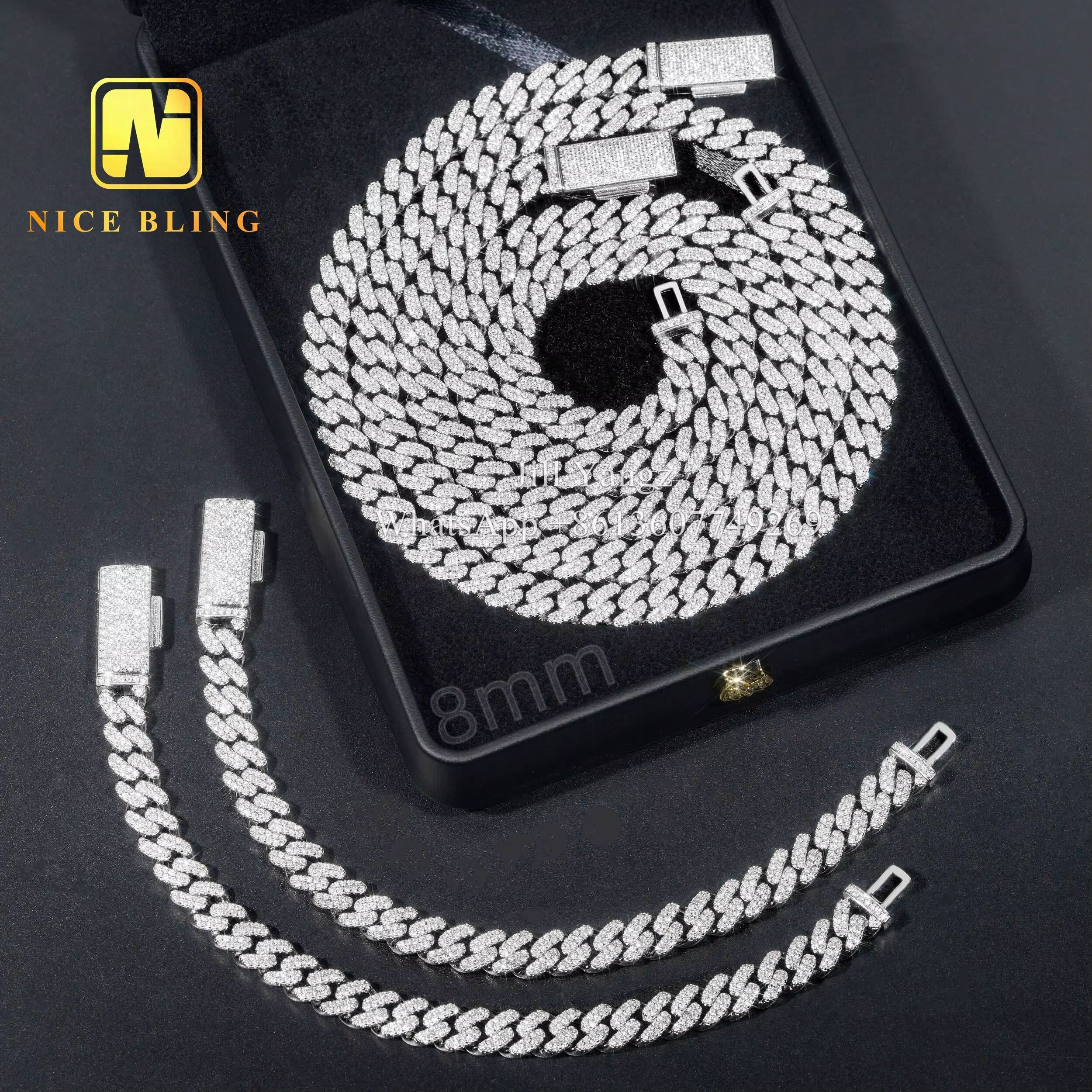 Affordable 8mm Moissanite Cuban Chain 18k Gold Plated Necklace 925 Sterling Silver Cuban Link Chain Moissanite Cuban Bracelet