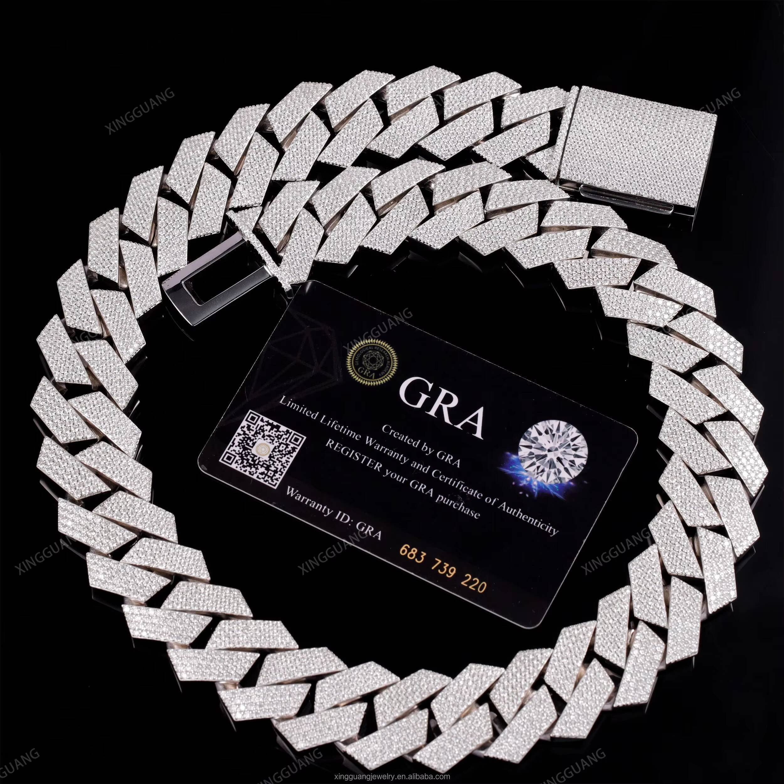 High Quality in Stock Moissanite Cuban Link Chain 4row 24mm White Gold 925 Sterling Silver Iced Out Moissanite Cuban Chain