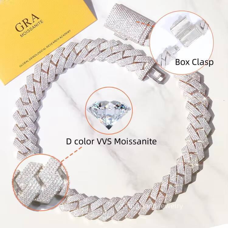 Ready to Ship 20mm 4rows Gold Plated 925 Sterling Silver Iced Out Moissanite Diamond Cuban Chain Link for Hip Hop Jewelry