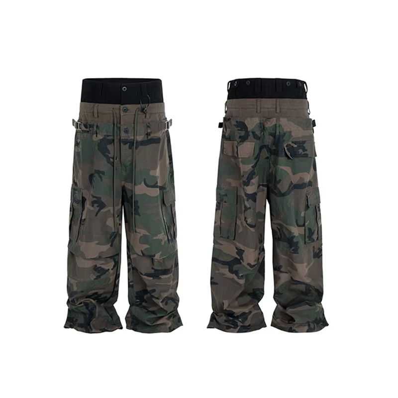 MIJKO CUT-UP Double-layer Double Waist Patchwork Baggy Jeans for Men and Women Straight Casual Loose Denim Trousers Oversized
