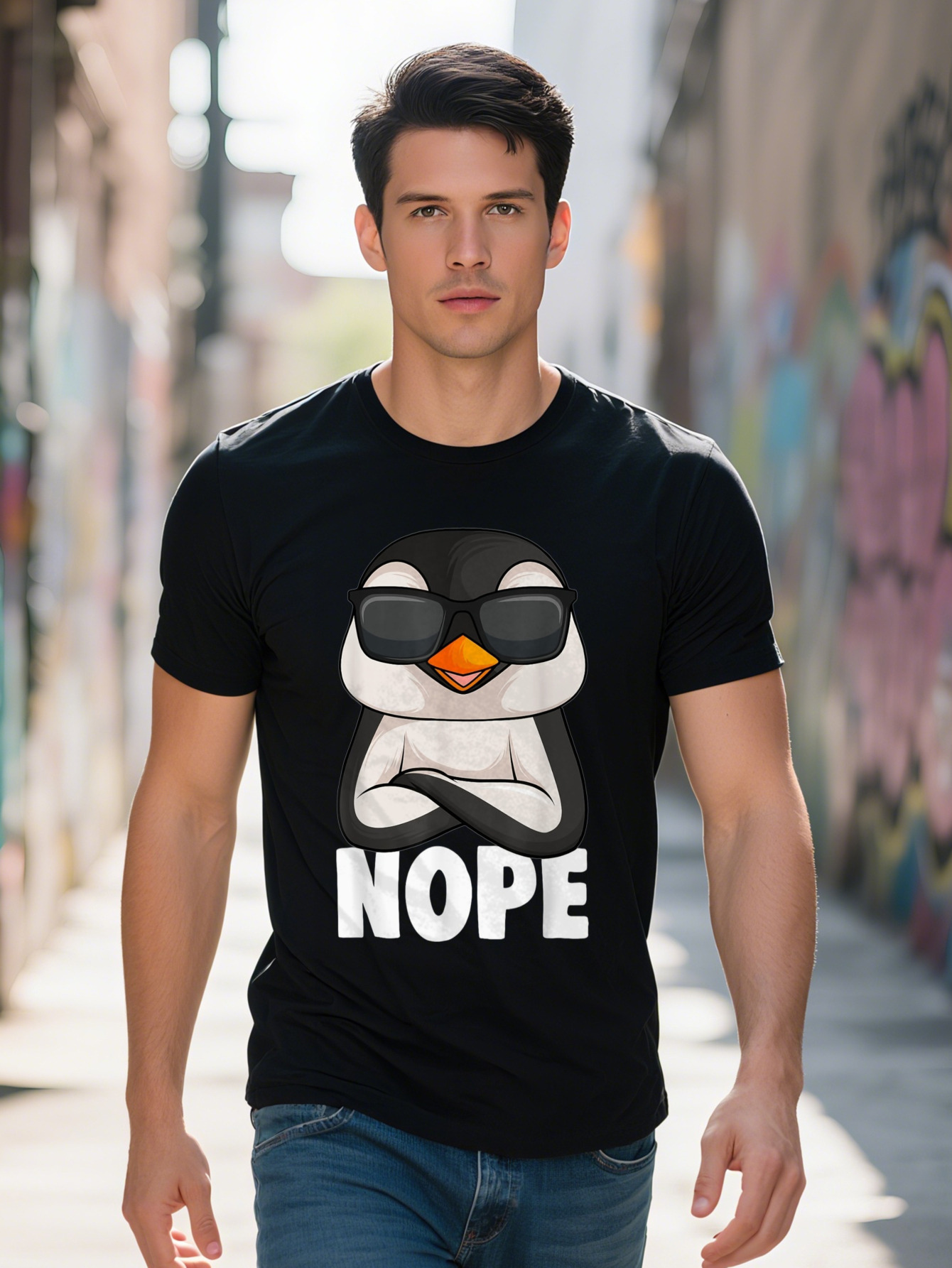 Men s Crew Neck T Shirt with NOPE Graphic Cotton Knit Fabric Short Sleeve All Season Pullover Tee for Weekend