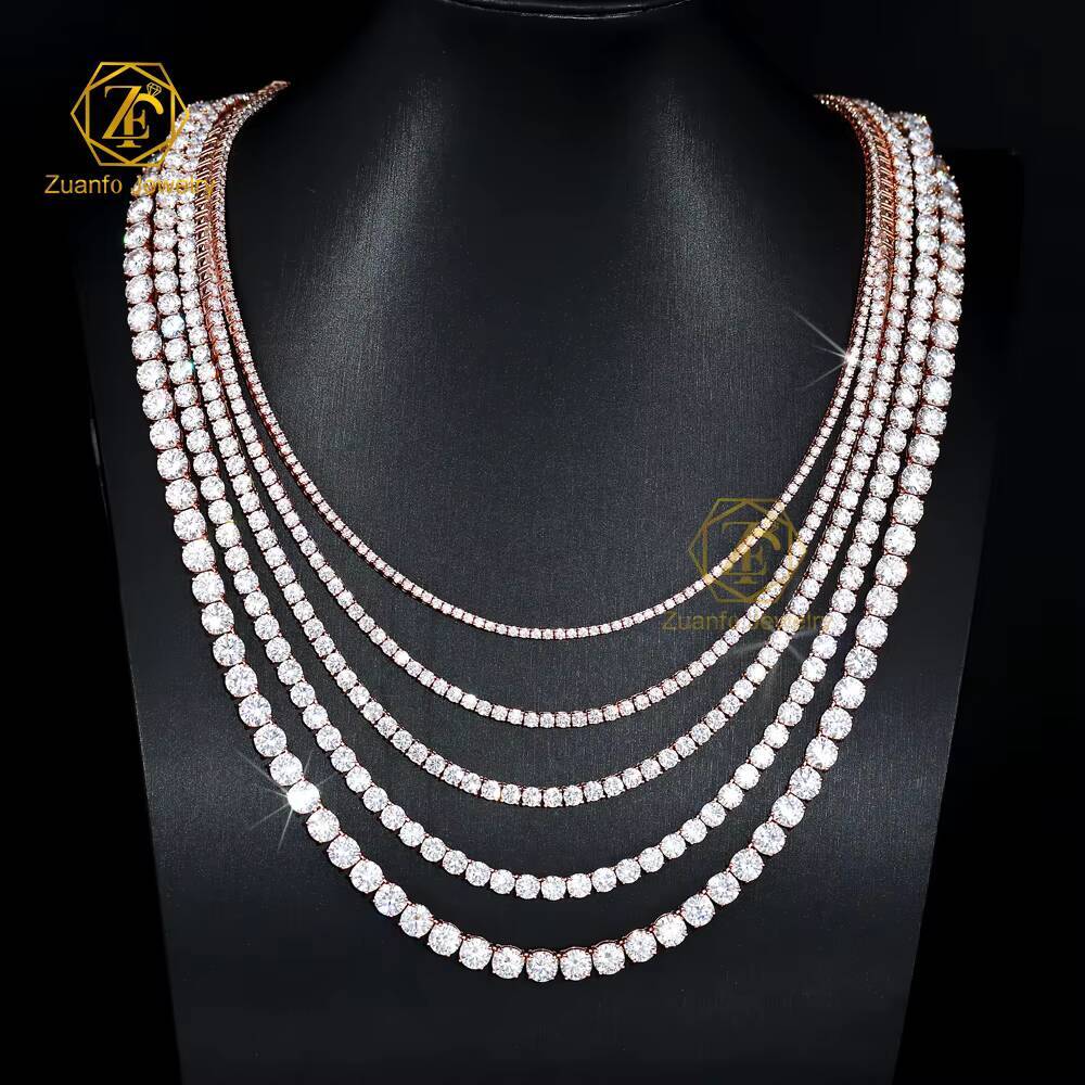 Popular Hiphop Style Tennis Chain 925 Silver Iced Out D VVS1 2mm-6.5mm Moissnaite Diamond Tennis Necklace for Women Men