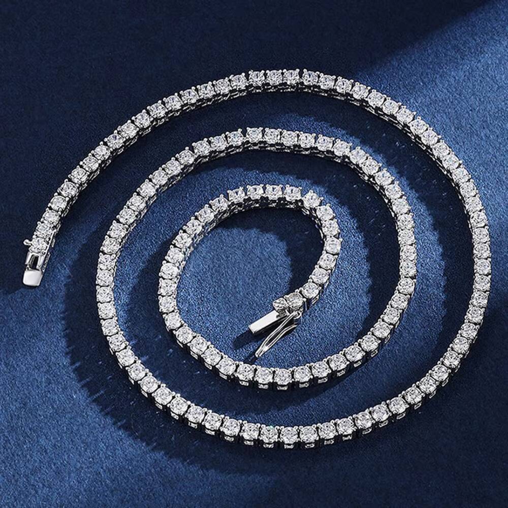 Hip Hop 6.5mm Width Zircon Silver Plated Tennis Chain Custom Moissanite Diamond Tennis Chain Necklace for Men