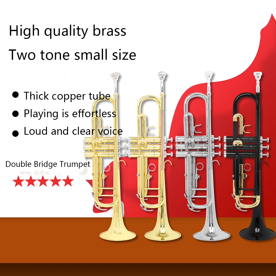 MBAT Factory Multiple Color Standards Beginner Double Pole Support Bb Brass Student Trumpet Set With Case Stand