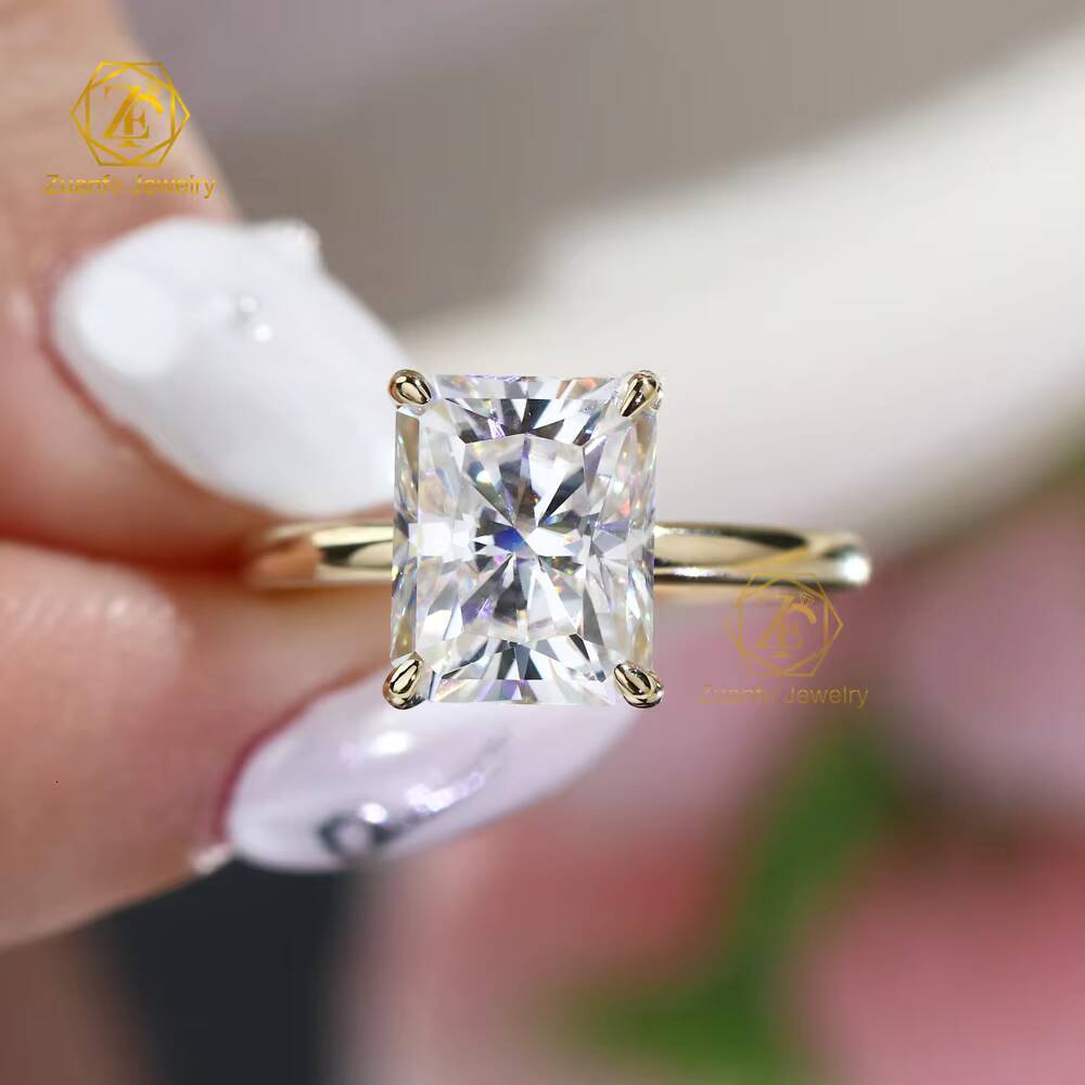 Fine Jewelry Radiant Cut Moissanite Wedding Ring with Hidden Halo Au750 18K Yellow Gold Womens Ring