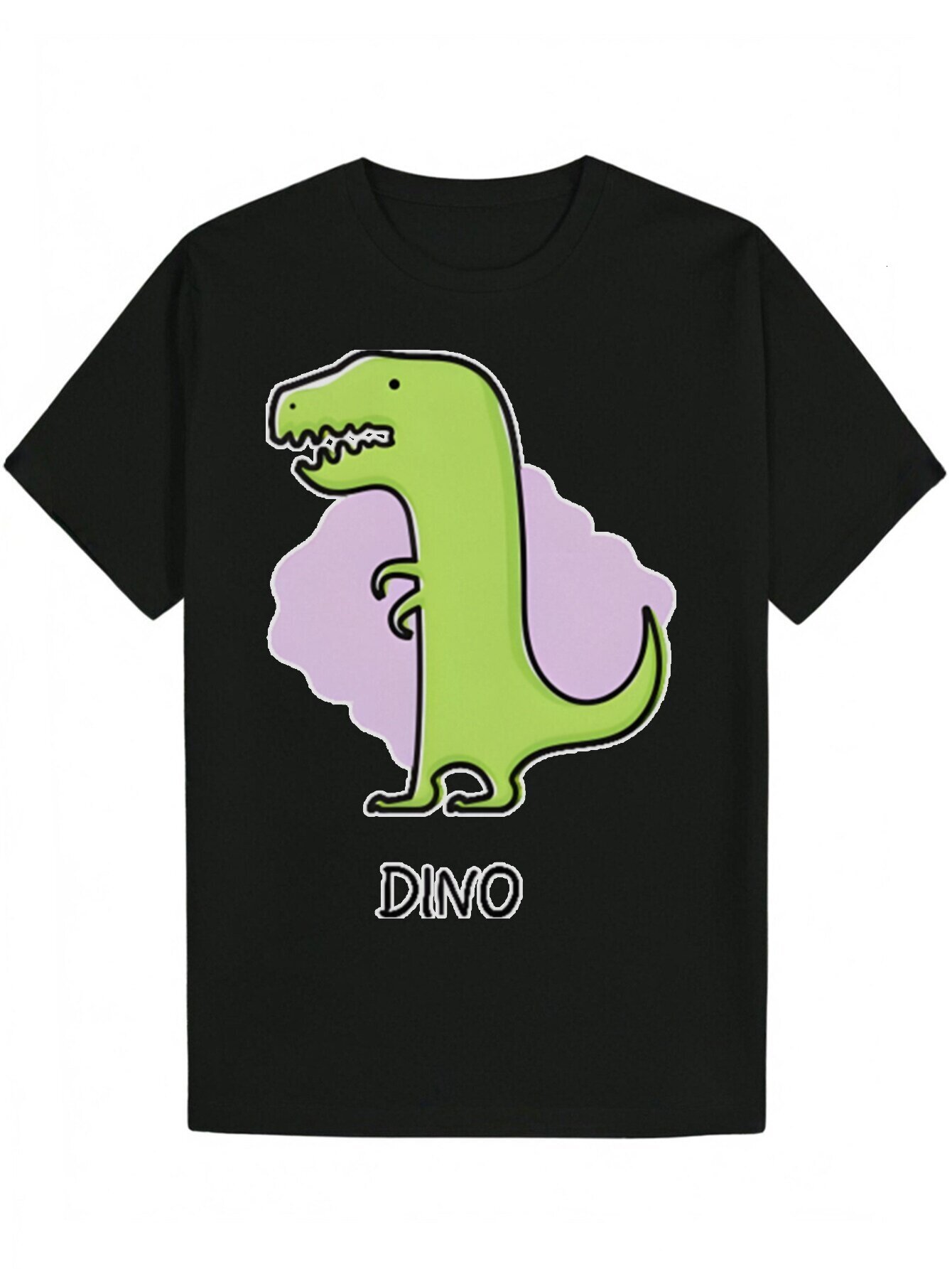 Men's - Soft Polyester, Round Neck, Short Sleeve, Black, Green, and Purple Dinosaur Design, Washable, Summer Casual Wear Playful Pattern T-Shirt 