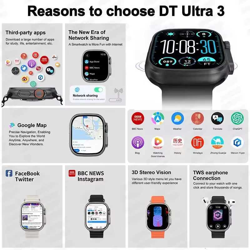 New DTtra 3 Smartwatch 2.01 Amoled Screen 32GB MP3 Player Network Sharing APP Store Smart AI Watch Men 2025 Y250802