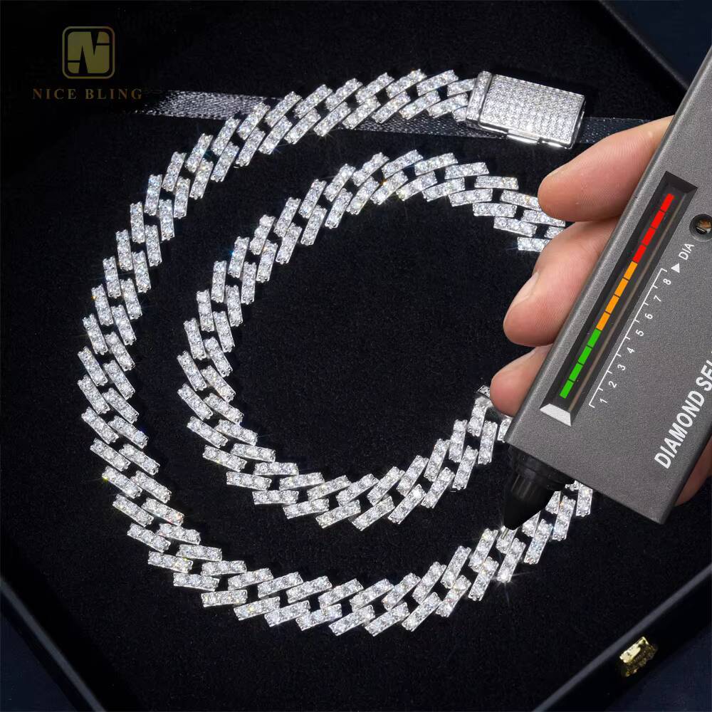 Hot Sale 13mm 13.5mm 15mm Custom Hip Hop Jewelry Iced Out Cuban Link Chain 925 Sterling Silver VVS Moissanite Diamond Necklace