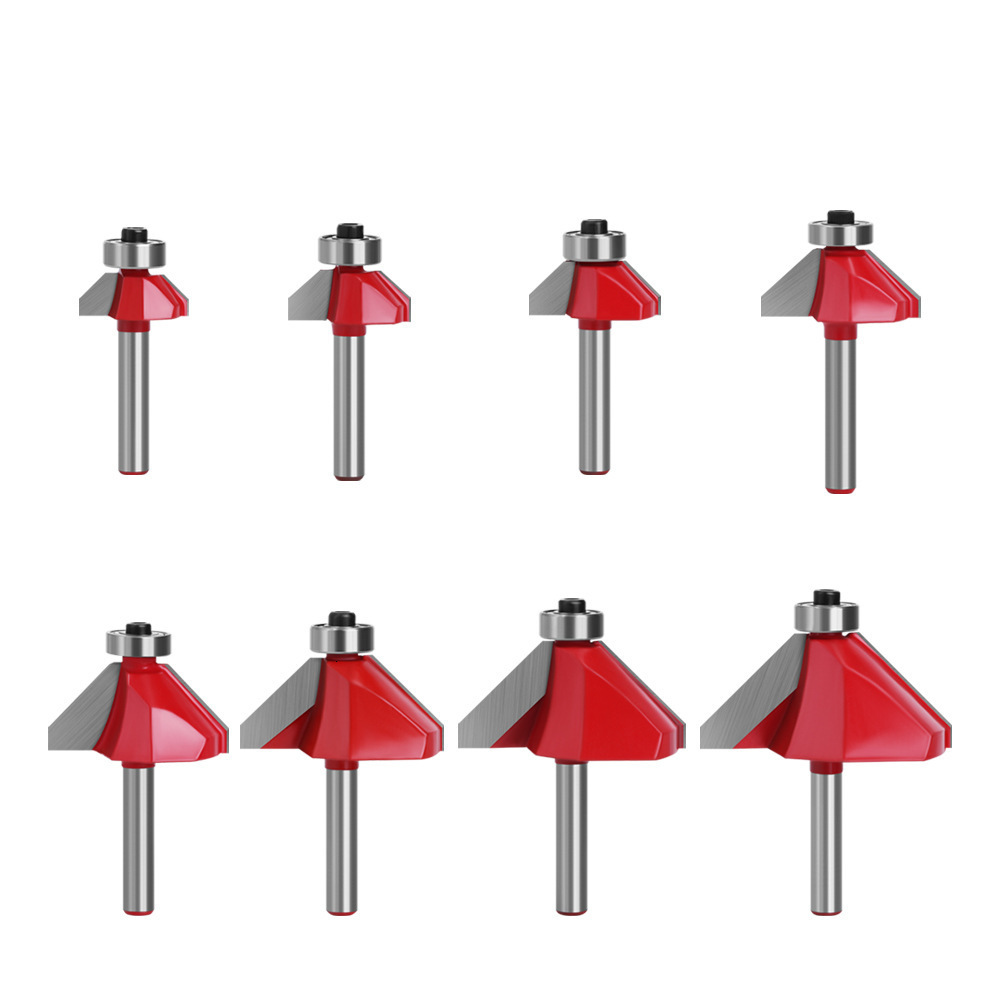 Red 45-Degree Bevel 1/4 6 Shank Half Round Relief Trimming hine Head Woodworking Milling Cutter
