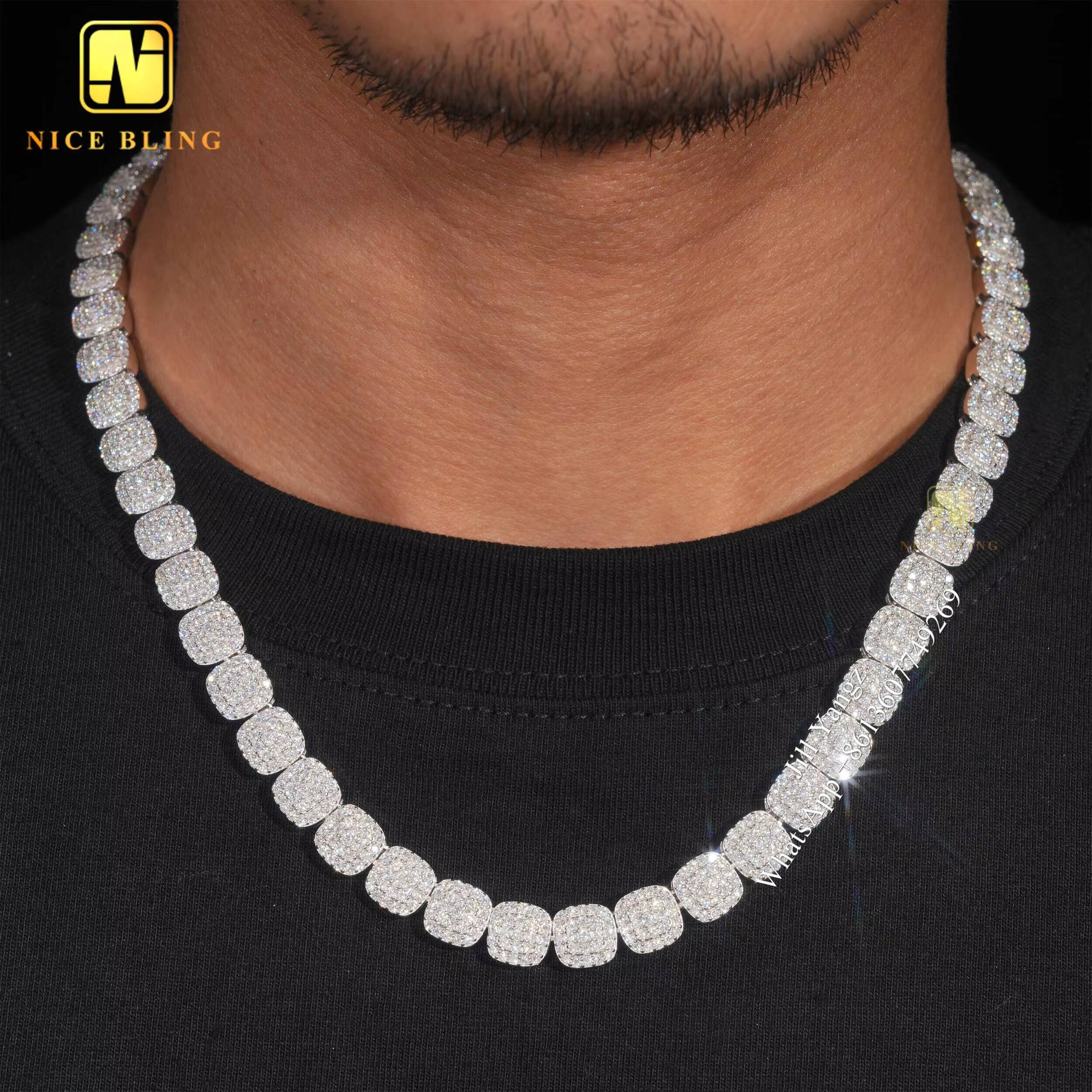 9mm Square Shape Cuban Link Chain Moissanite 925 Silver Moissanite Cuban Bracelet Hip Hop Rock