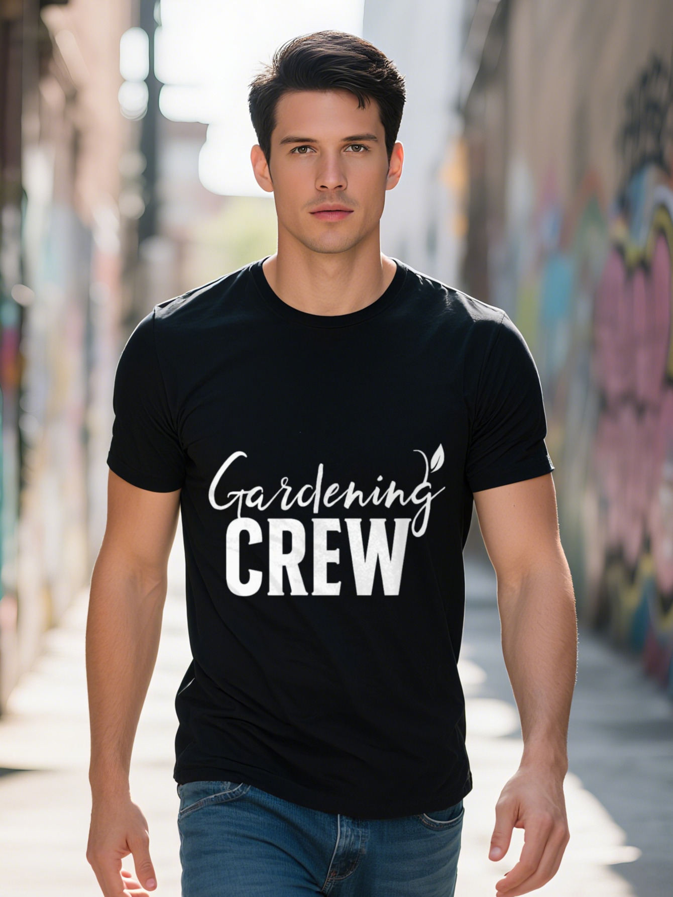Men s g Cotton T Shirt Gardening Crew Graphic Print Black with White Text Regular Fit Short Sleeve Round Neck