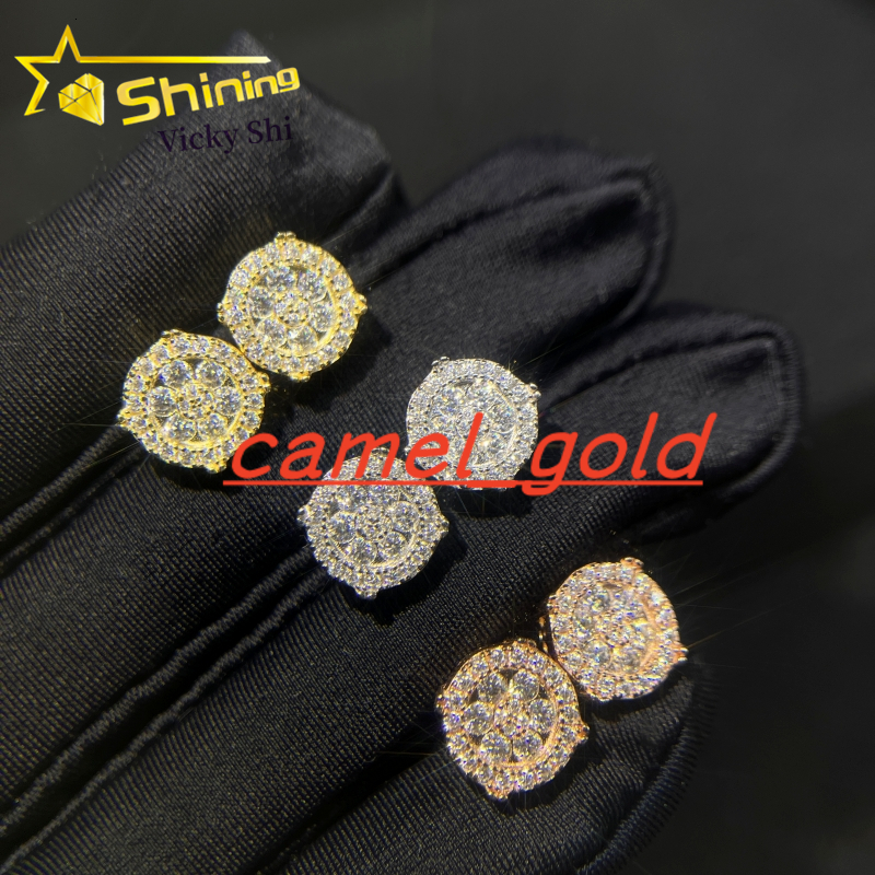 GRA Certificated 925 Sterling Silver Gold Plated Moissanite Stud Earrings Custom Iced Out Diamond Earrings for Women