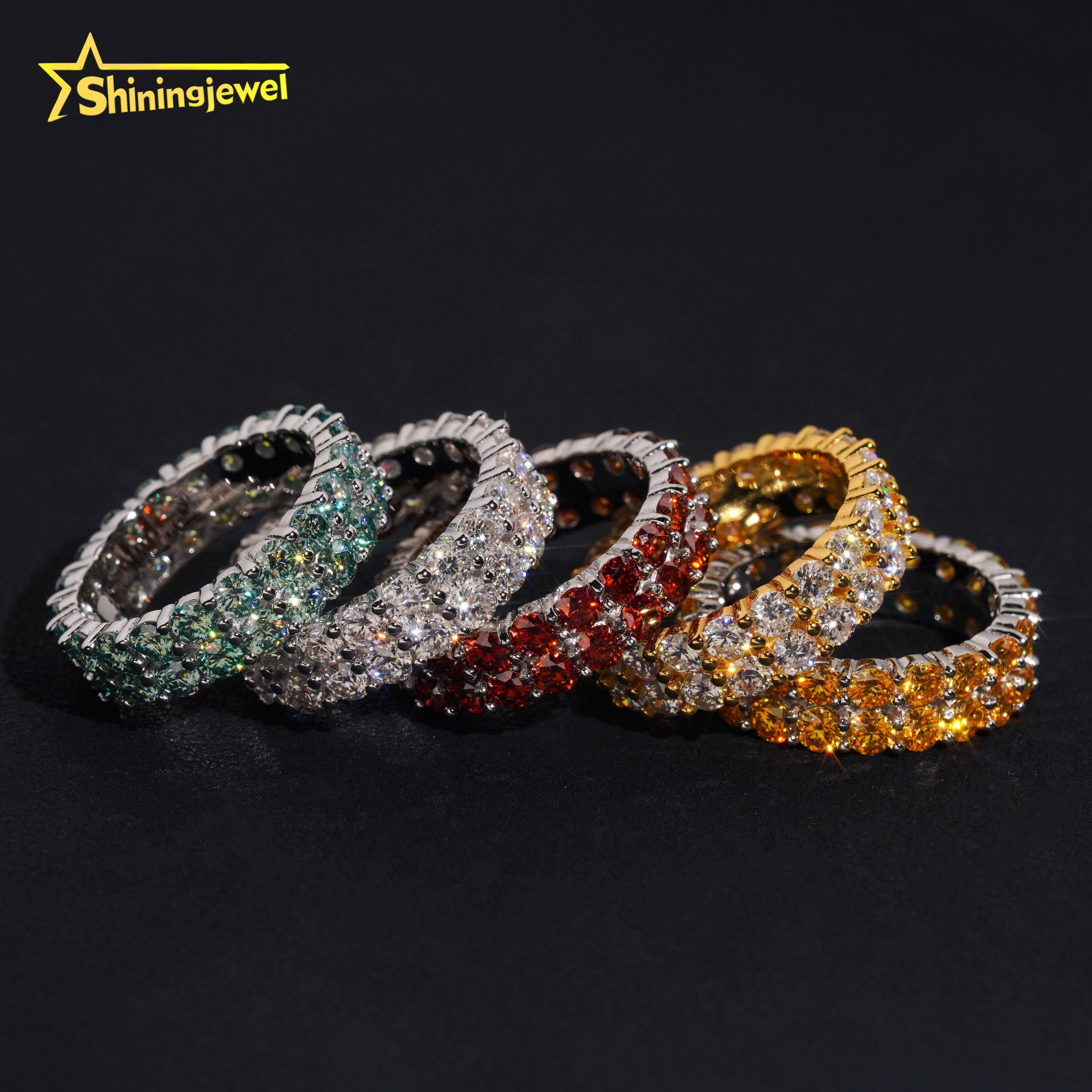 Luxury Jewelry Real Moissanite Diamond GRA Certificate Engagement Ring Women Men 2 Rows S925 Silver Tennis Moissanite Ring