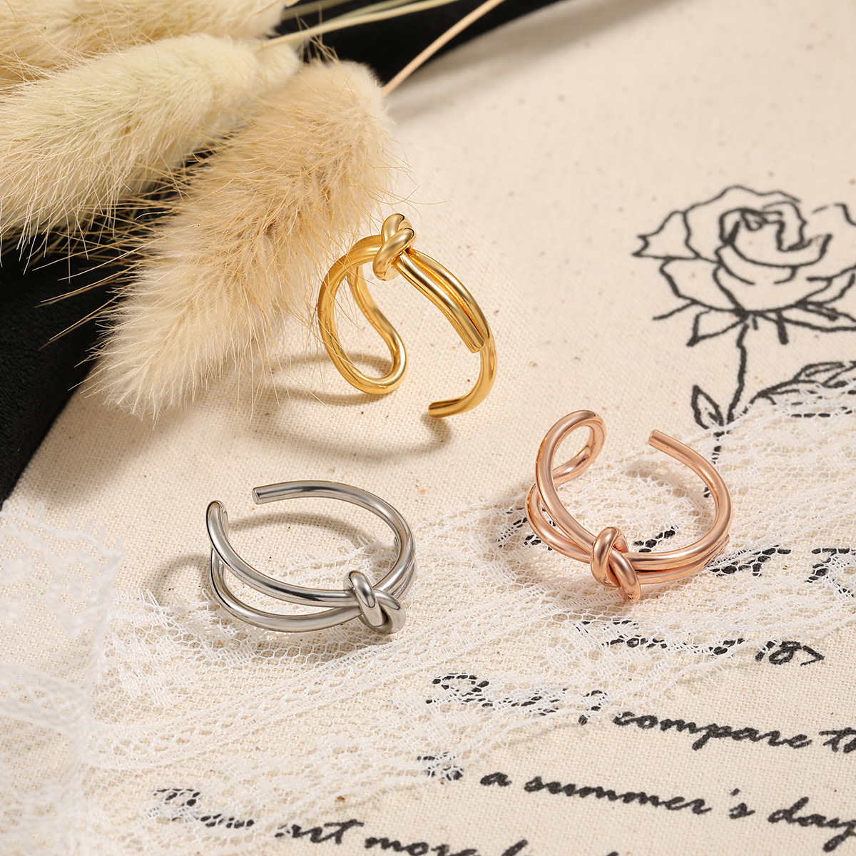 Korean Fashion Designer Wedding Rings Titanium Steel Bowknot Adjustable Open For Women Simple Personality Index Finger Ring Jewelry