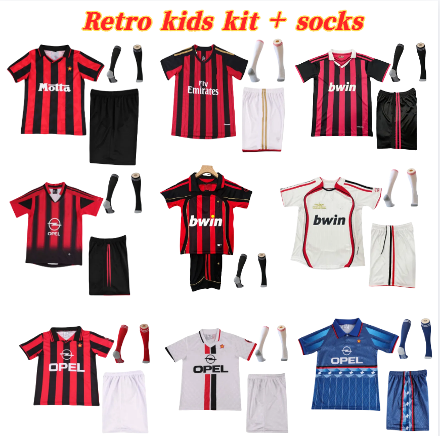 Retro Kids kits soccer jerseys 90 91 93 94 95 96 98 99 06 07 09 10 13 14 RONALDO KAKA WEAH Maldini milan RONALDINHO PIRLO BAGGIO football shirt