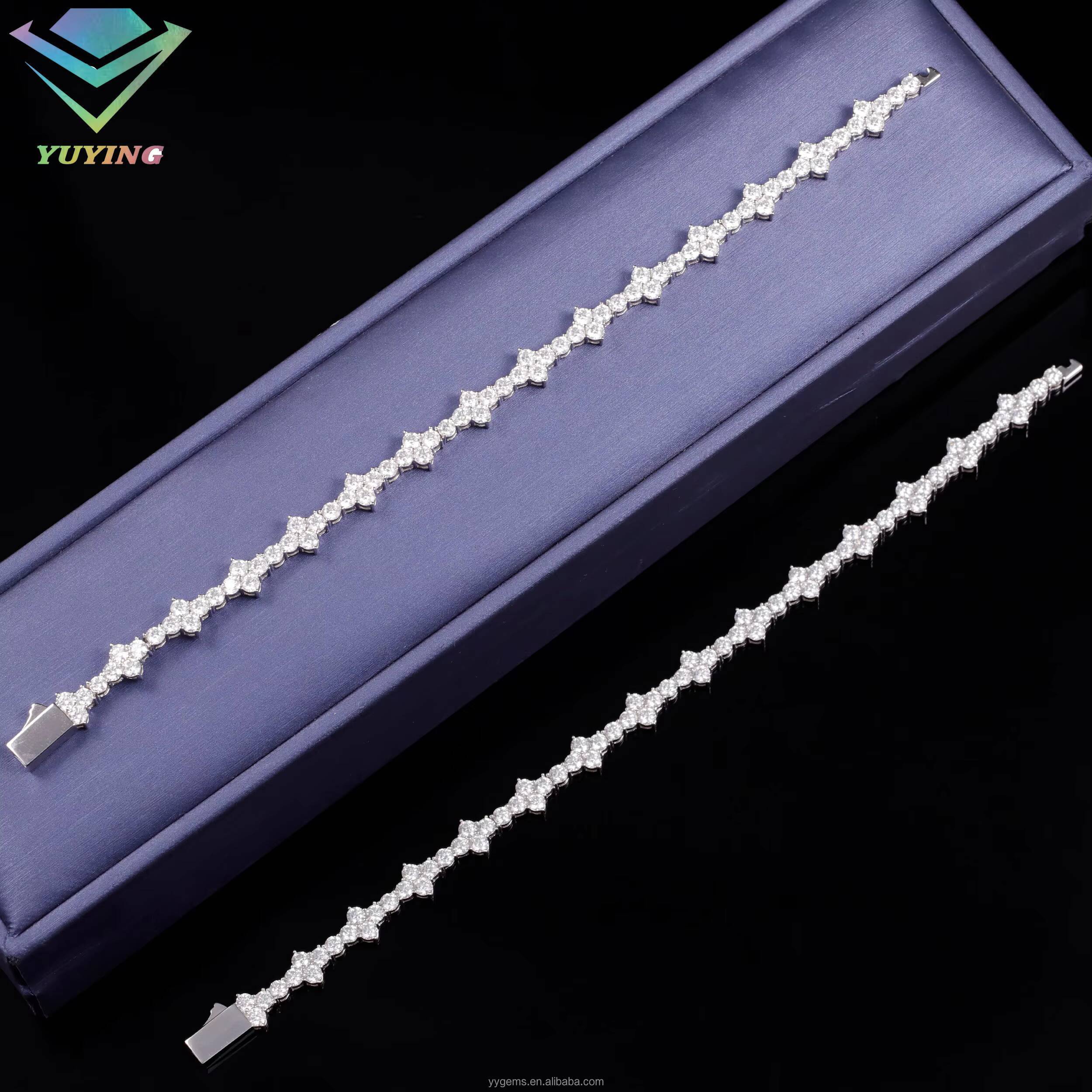 Yu Ying New Style Cross Tennis Bracelet Fine Jewelry 6mm Wide Hip Hop Bracelet S925 Silver Moissanite Tennis Bracelet