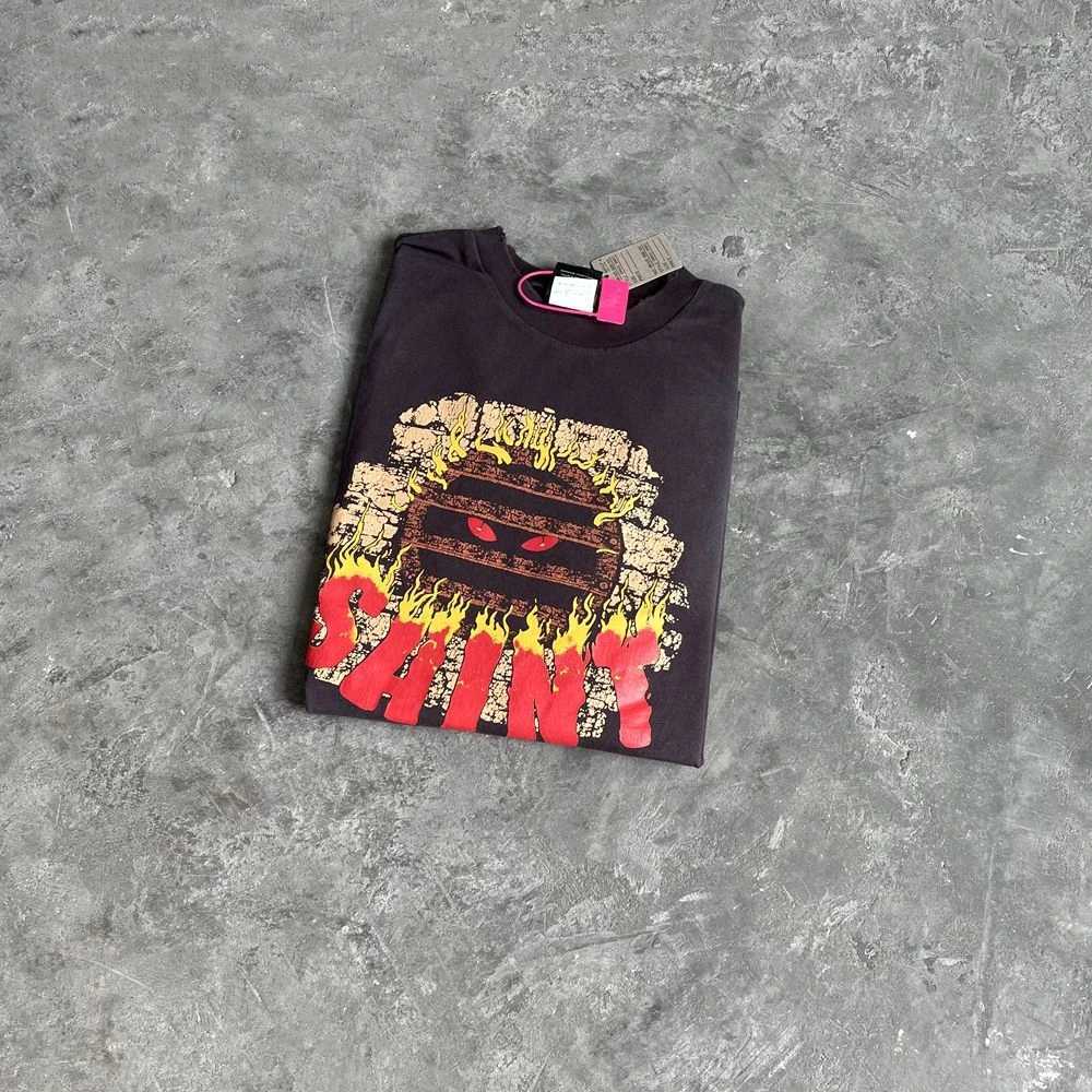 Yao Fashion Saint Of Michael Flame Graphics Print Casual Vintage Streetwear Long Sleeve Men Clothing Oversize Baggy Men T Shirt X250802