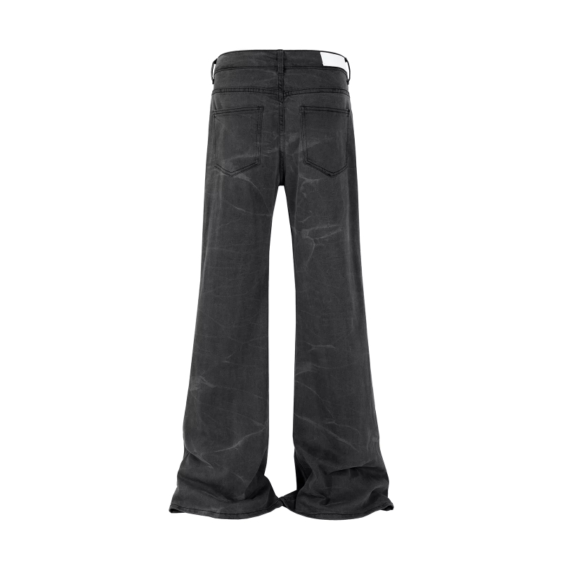 MIJKO Streetwear Washed Water Wave Patterned Micro Flared Jeans for Men Straight Pantalones Hombre Casual Baggy Denim Trousers