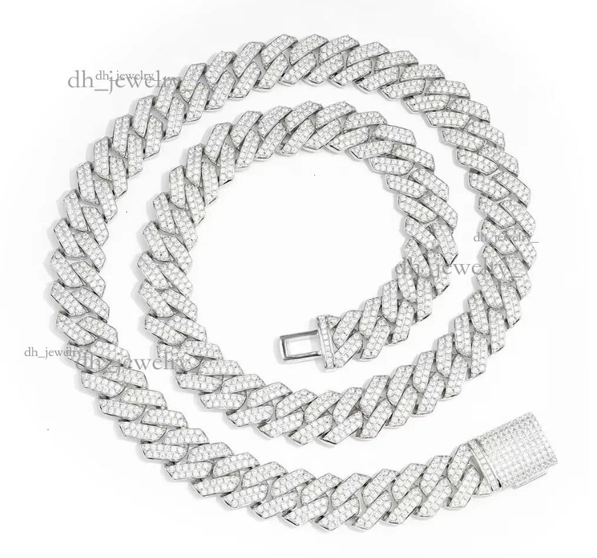 MOISSANITE Prong Cuban Link Chain Necklace Black Rhodium Over Sterling Sier 15mm Width PASSES DIA Tester