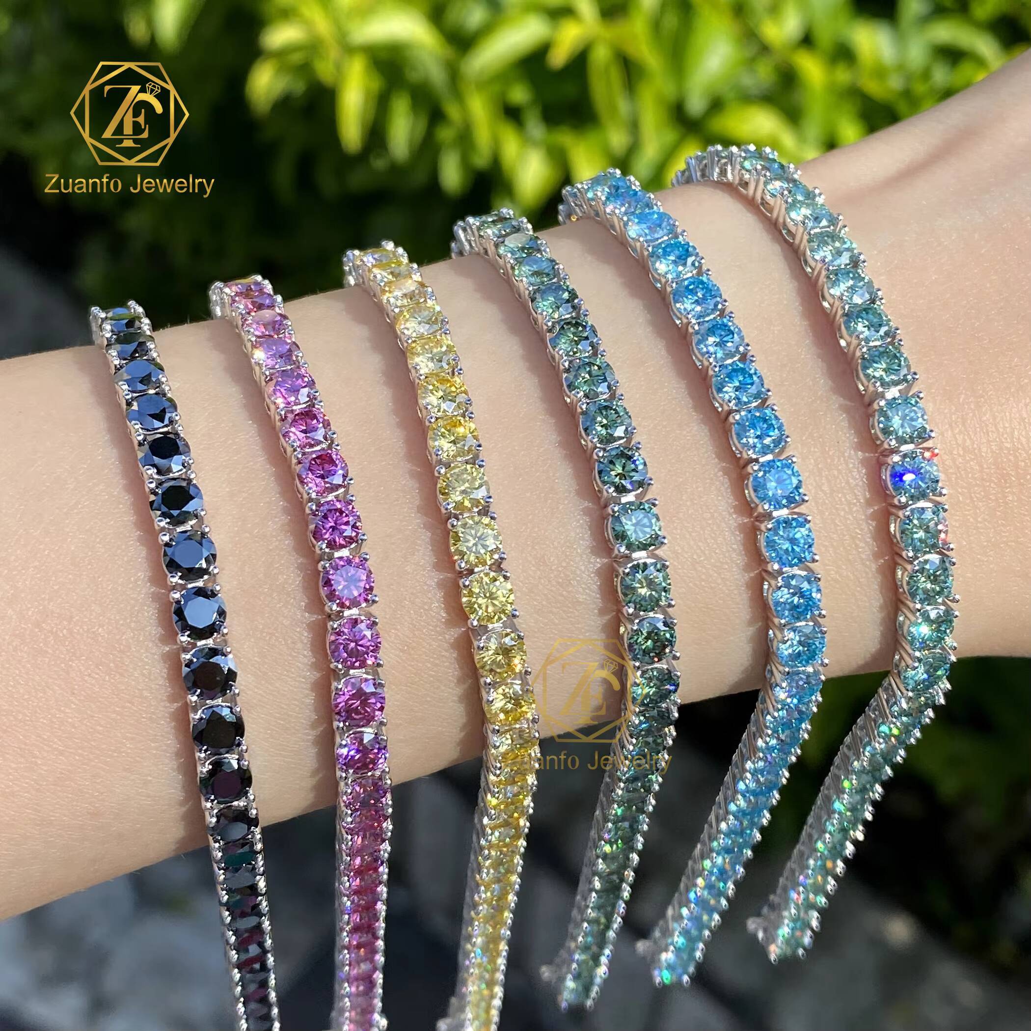 925 Silver Tennis Chain with Iced Out Colorful Moissanite Pass Diamond Tester Bracelet for Women and Men