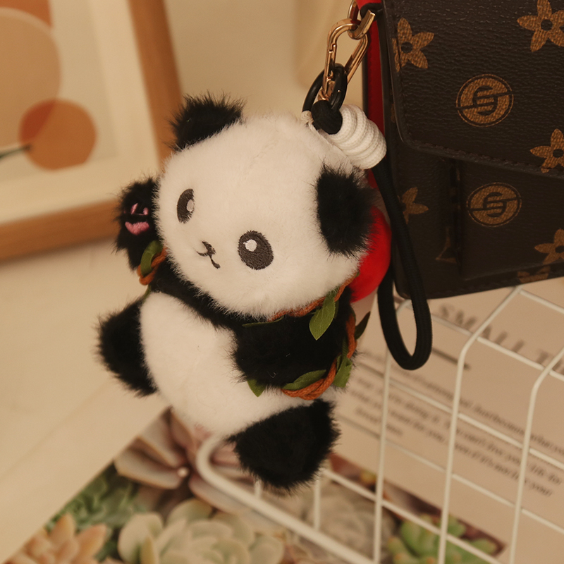 Panda pendant plush backpack keychain, 9 * 12cm panda keychain wallet pendant, women's gift