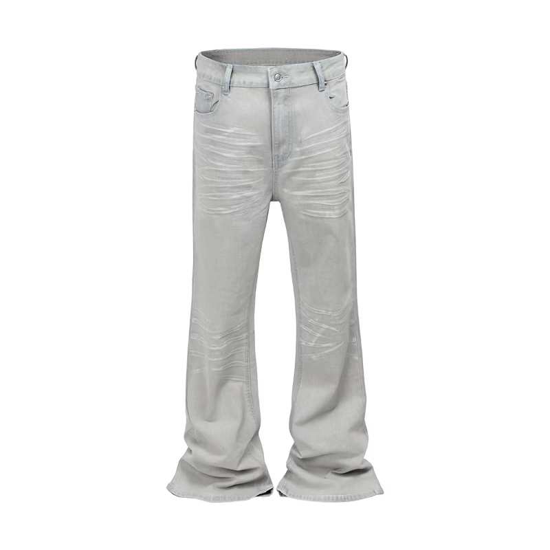 MIJKO High Street Washed Waxed Baggy Boot Cut Mens and Womens Straight Vintage Casual Flare Jeans Pants Oversized Loose Denim Trousers
