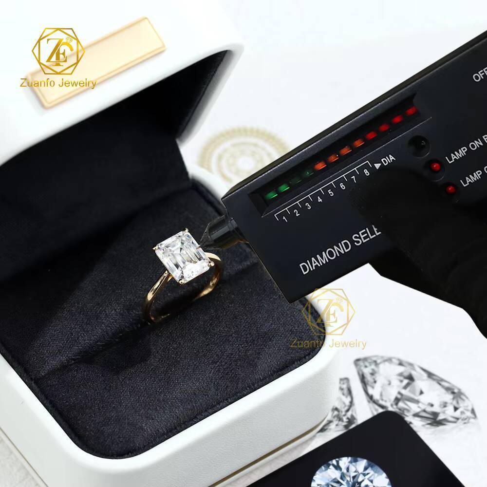 Customized Women 18k Solid Gold Ring Emerald Cut Moissanite Lab Diamond Wedding Engagement Solitaire Ring