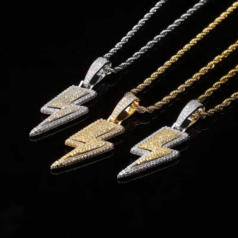 Costume Fashion Flash Gold Plated Zircon Pendant Necklace Hip Hop Jewlery for Men