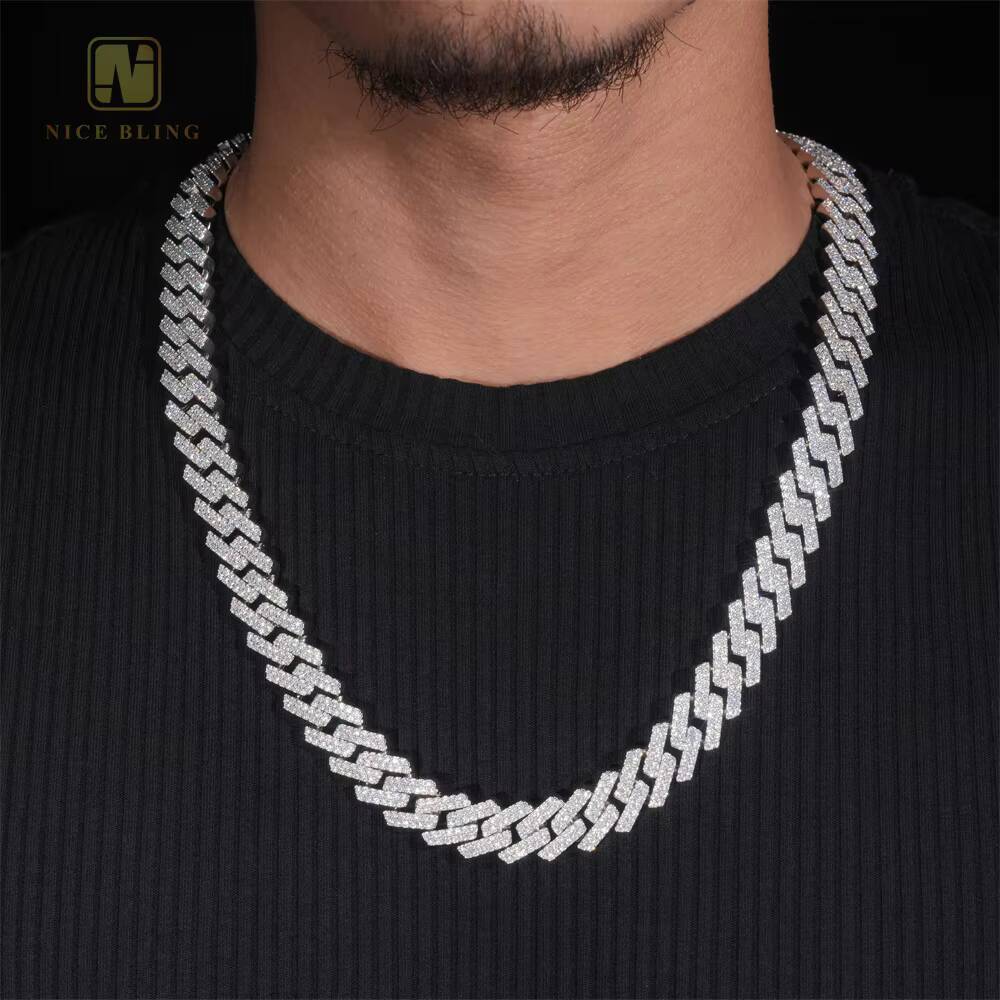 15mm Hip Hop Jewelry Necklace Custom Iced Out VVS Moissanite Diamond 925 Sterling Silver Cuban Link Chain Necklace Bracelet