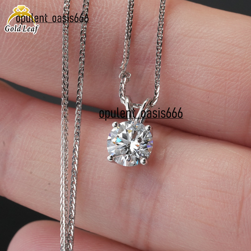 Goldleaf Lab Grown Diamond 1/2/3ct Round Shape 10k 14k 18k White Gold Solitaire White Def Lab Diamond Pendant Necklace for Women