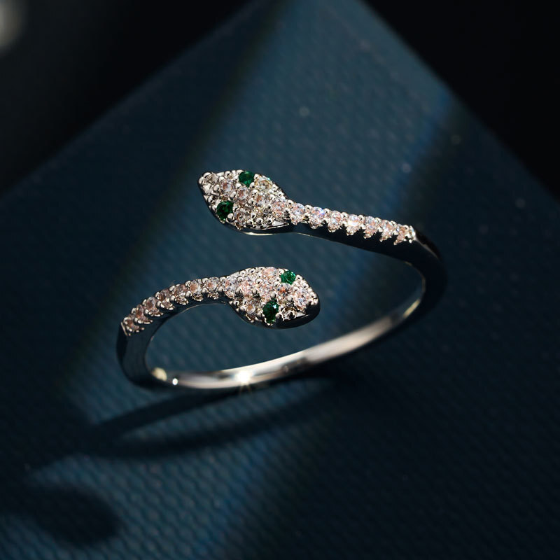 High End Double Headed Snake Designer Jewelry Wedding Rings Open Ring Fashion Light Luxury Micro Inlaid Full Zircon Animal Ring Adjustable Women'