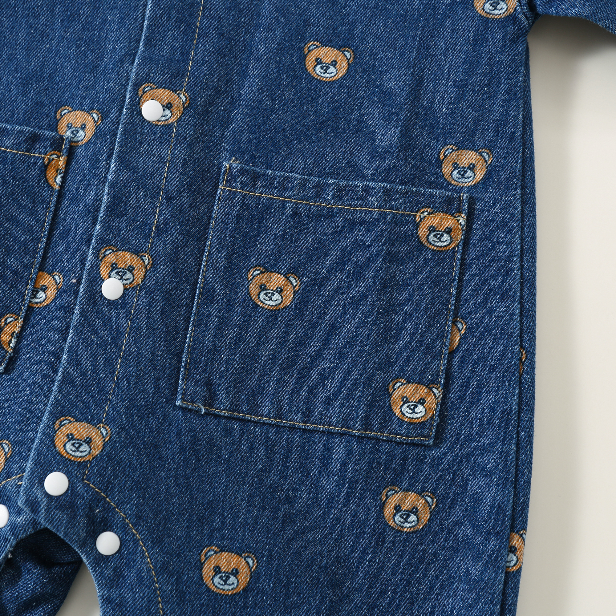 Baby Cowboy jumpsuit Spring and Autumn thin outerwear for boys and girls, with a slightly elastic long sleeved crawling suit that can be opened with a