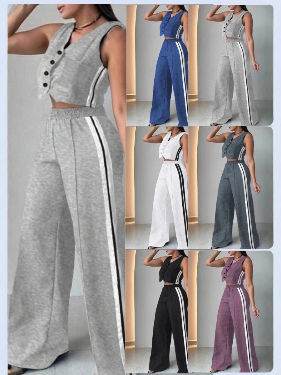 2025 New Fashion Womens Pocket Sleeveless Cropped Pants Set