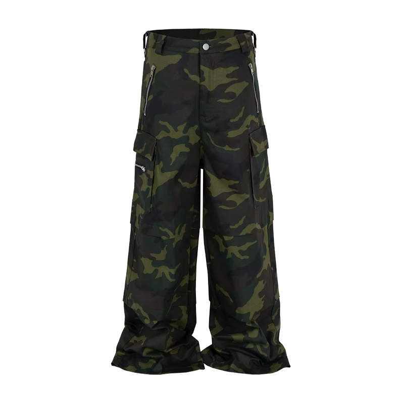 MIJKO Color Match Multi-pockets Camouflage Cargo Pants for Men and Women Streetwear Patchwork Baggy Overalls Wide Leg Loose Trousers