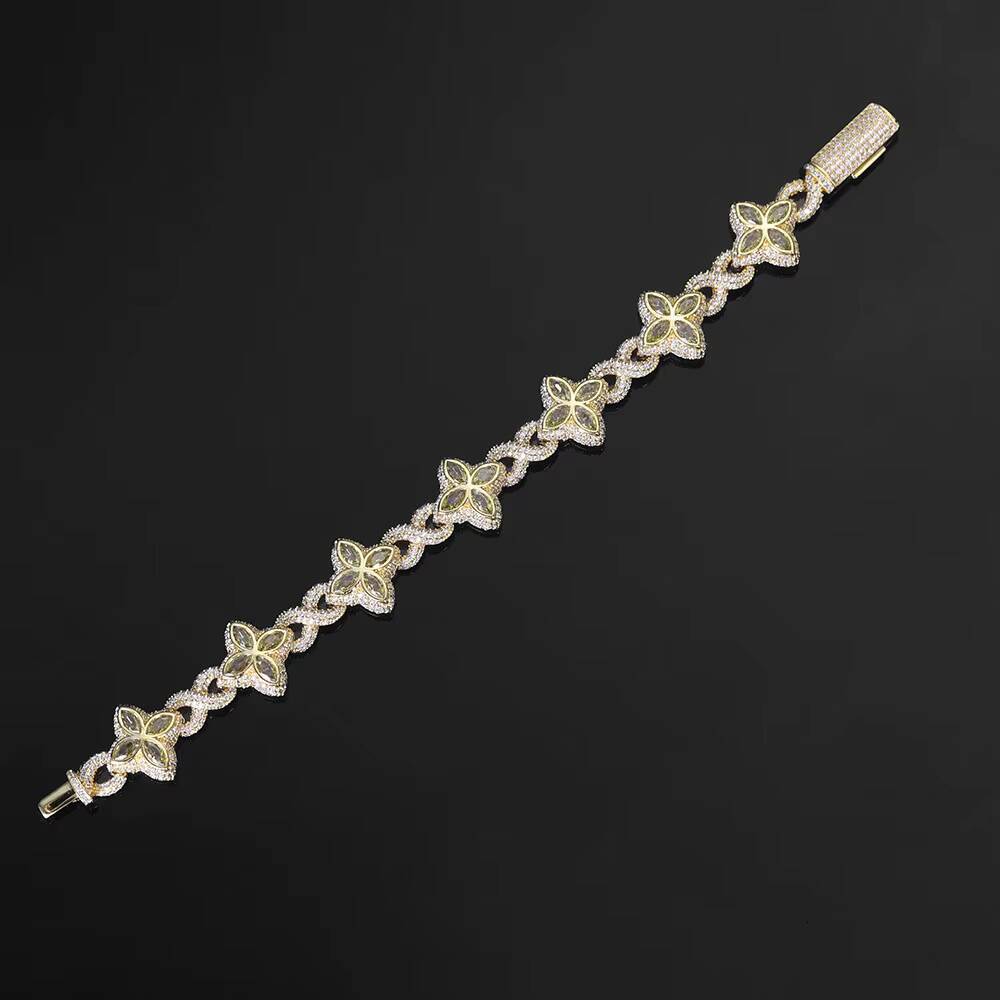 Hip Hop VVS Moissanite Cuban Bracelet 925 Sterling Silver Multi Color Flower Design Iced Out Chain Bracelet Jewelry for Women
