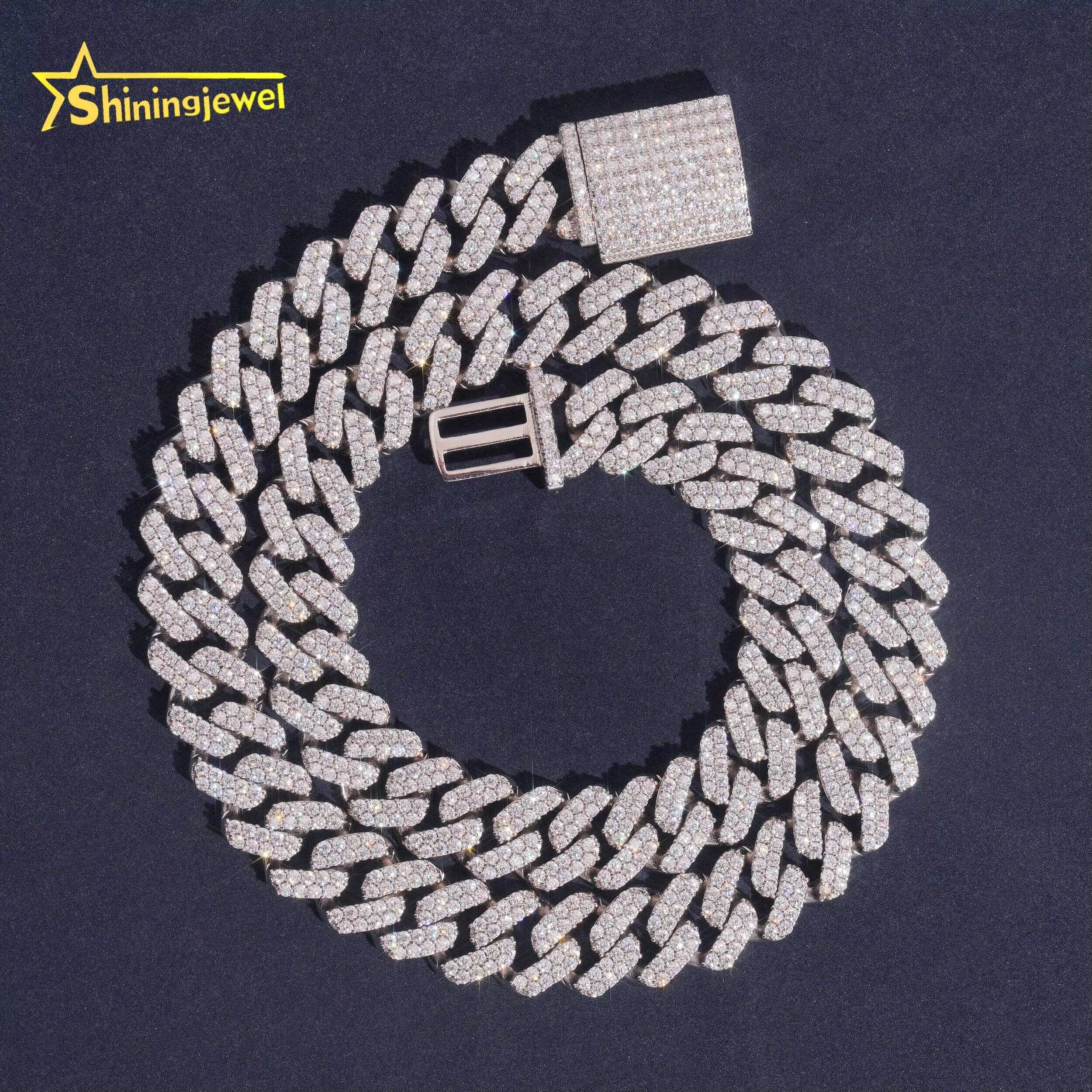 S925 VVS Moissanite 2 Rows Cuban Link Chain Pass Diamond Test GRA Moissanite Hip Hop Jewelry