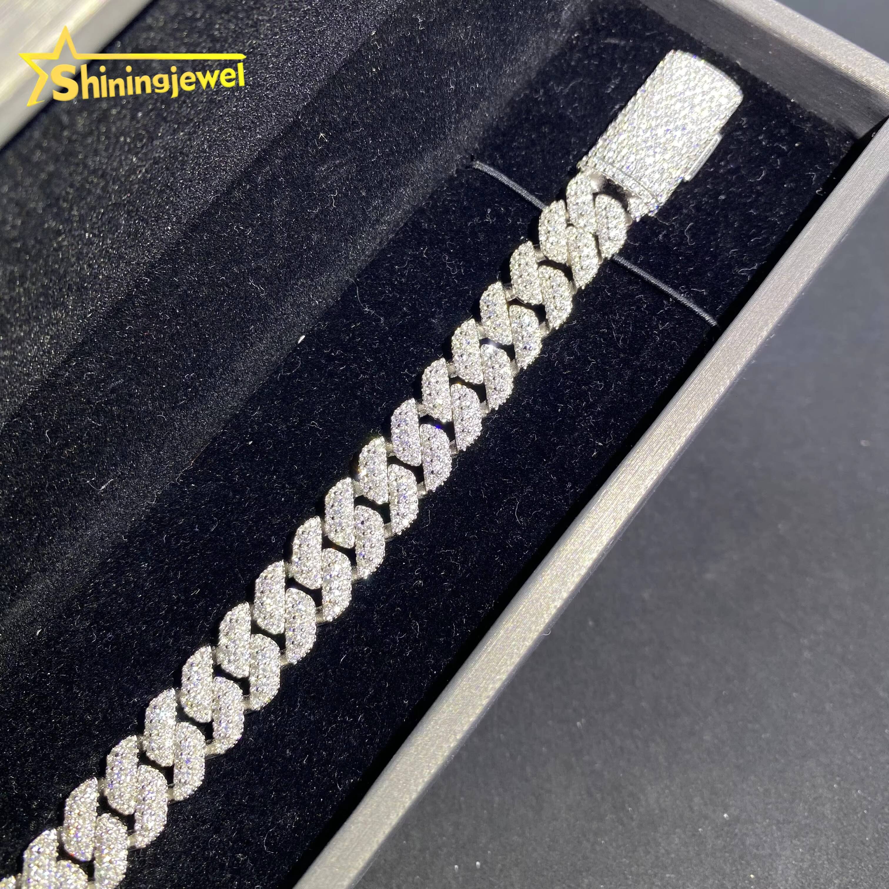 Hot Sale 10mm 3Rows 925 Silver Cuban Link Chain VVS D Moissanite Iced Out Diamond Jewelry Miami Cuban Necklace GRA Certificate